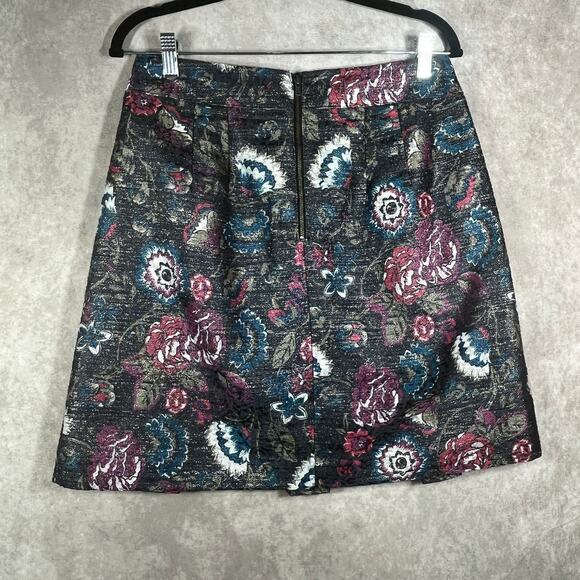 LOFT‎ Mini Skirt Womens 6 Gray Metallic Floral Print Pleated Lined Party Art - Picture 4 of 7